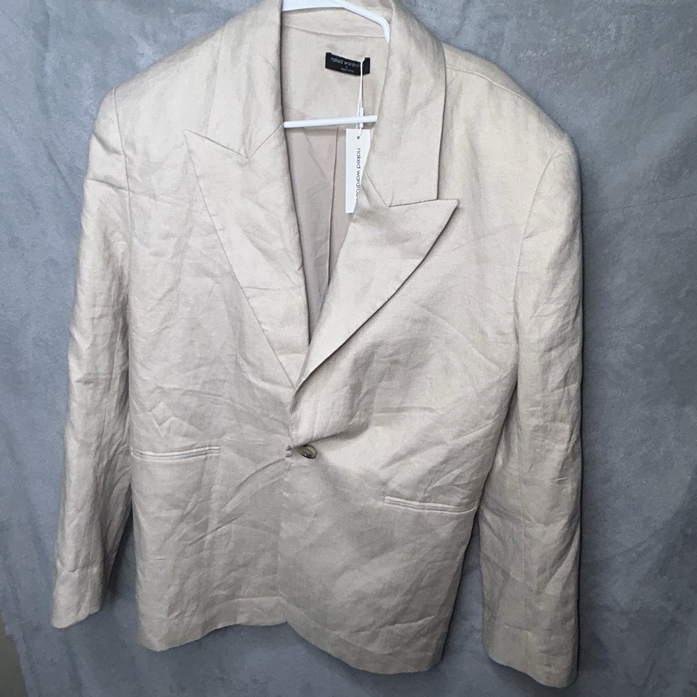 Naked Wardrobe Oversize Linen suited Blazer tan beige M